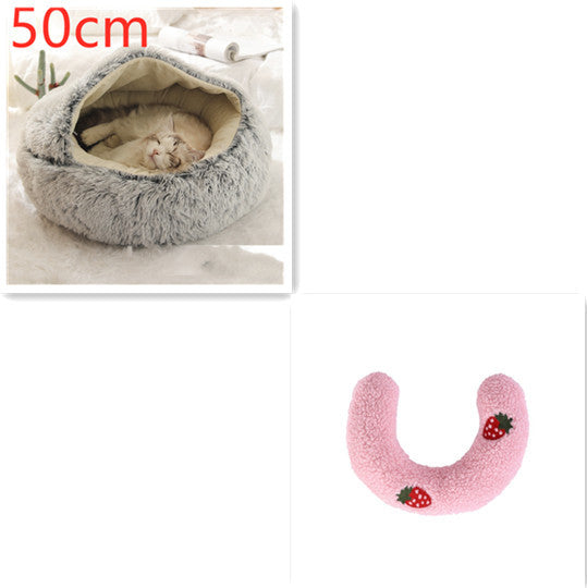 Lit 2 en 1 pour chien et chat - Lit d'hiver rond en peluche chaud pour animaux de compagnie - Lit doux et long en peluche pour animaux de compagnie